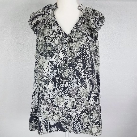 Banana Republic Tops - Banana Republic Women's Silk Ruffle Neck Camo Blouse Tank Top Shell